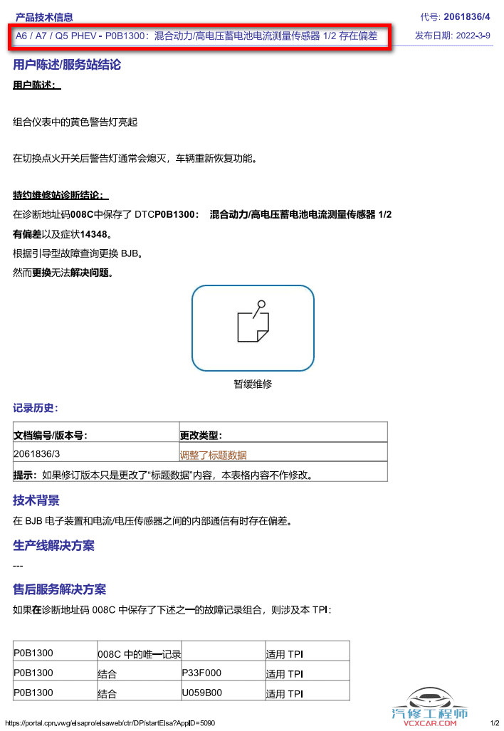 📂奥迪 | Audi原厂TPI 技术通报 故障案例 故障案例查询 2021年（62份52M）