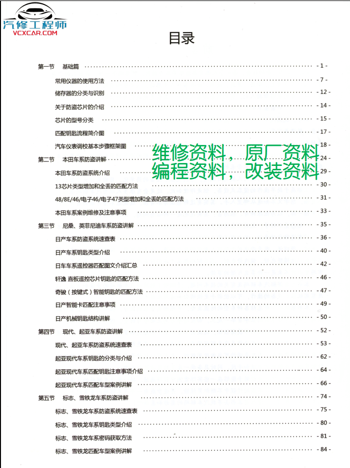 📂电子防盗 | 钥匙匹配 2019年 汽车电子防盗技术 钥匙匹配专业培训教材 德系 美系 日系 法系 国产（320页 750M）