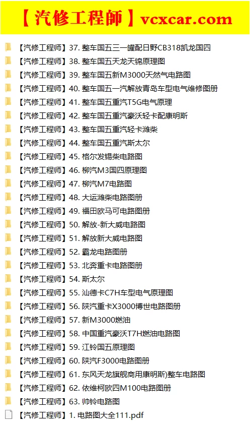 📂柴油车 | 资料 整理16：63套国六货车整车电气原理图+针脚定义图+维修手册+电路图 [重汽 福田 江铃 东风 解放 大运]（120份 800M）