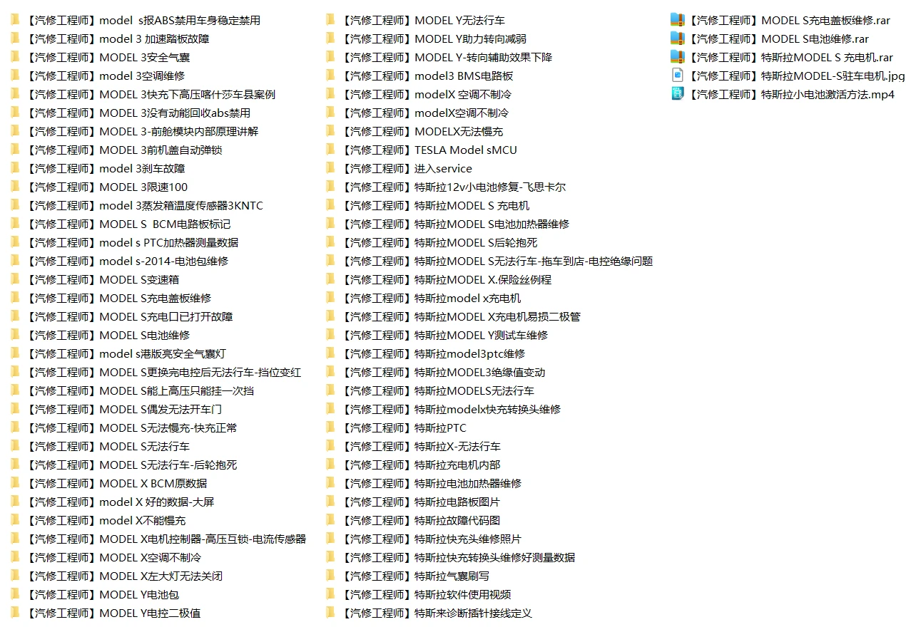 🎓[SVIP·积分资料] 2025年 特斯拉Model各种故障案例汇总：主板 电池 充电 气囊 刹车 空调 大灯 加热 助力 辅助（1368份 8.5G）
