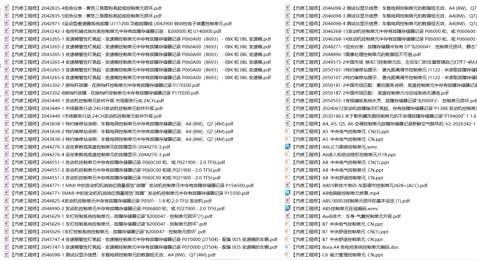 📂大众奥迪 | 原厂 2020年前 控制单元 内部技术资料 技术培训 维修资料 故障案例 诊断报告（880份 2.3G）