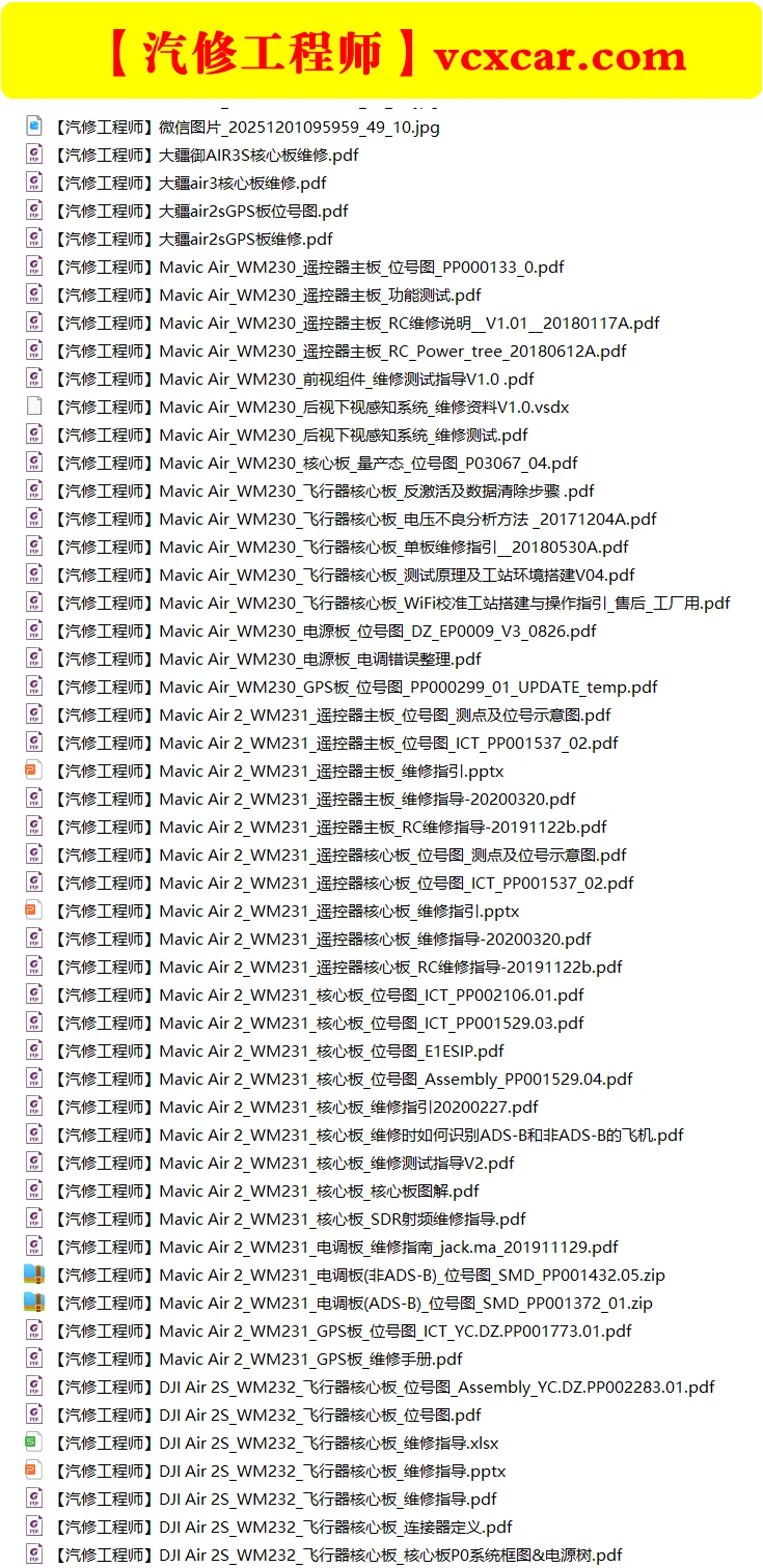 🟥[SVIP·专享] 2025 大疆DJI无人机 主板+云台+遥控 核心维修培训资料+位号图+故障案例 [FPV Tello Mini Ari Awata 悟 御系列]（320份 3.22G）