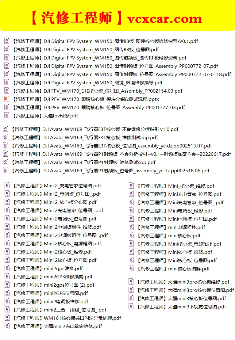 🟥[SVIP·专享] 2025 大疆DJI无人机 主板+云台+遥控 核心维修培训资料+位号图+故障案例 [FPV Tello Mini Ari Awata 悟 御系列]（320份 3.22G）