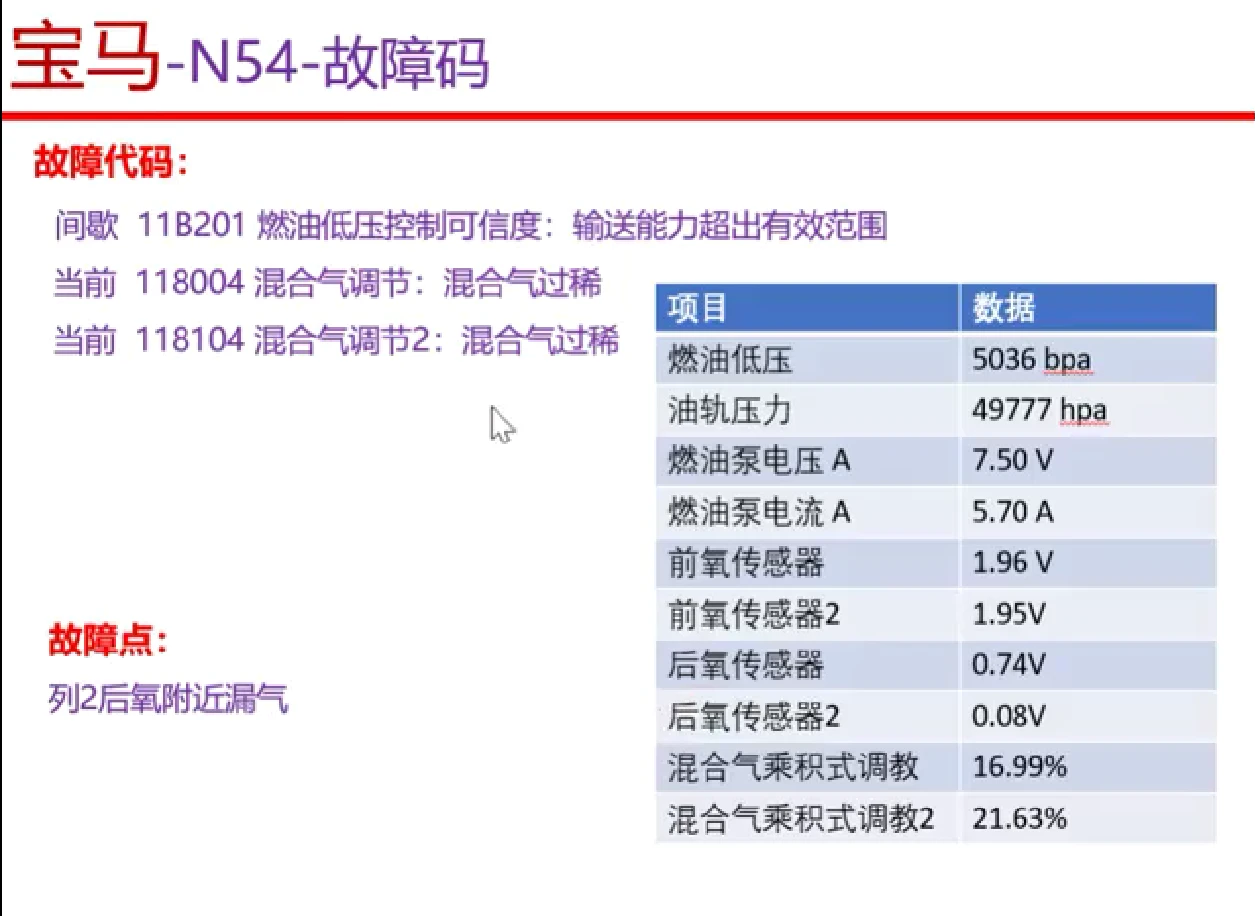 📂宝马BMW | 故障 各类发动机 故障原理&检修思路&数据流分析_162节 [混合气过稀过浓 怠速抖动 正时故障 机油压力]