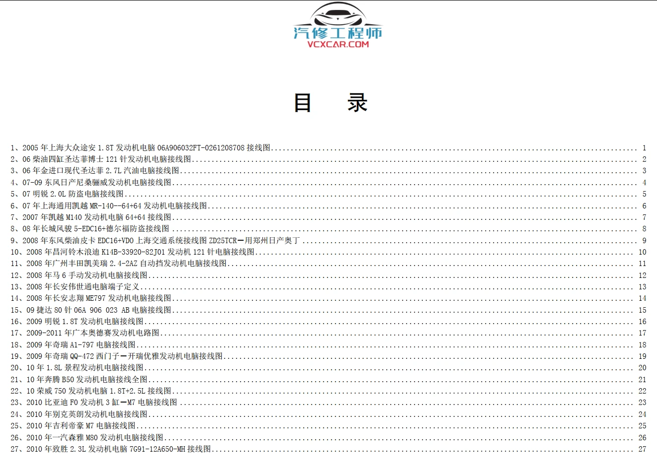 📂电脑针脚图 | 【经典收藏版】·发动机电脑针脚图 端子功能速查图册（600份 2.7G）